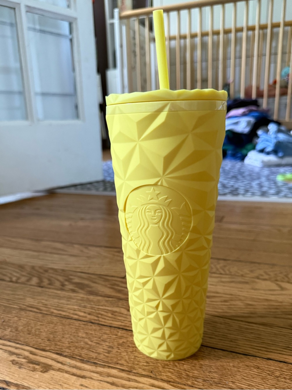 Starbucks Bright Yellow Geometric Tumbler with Straw